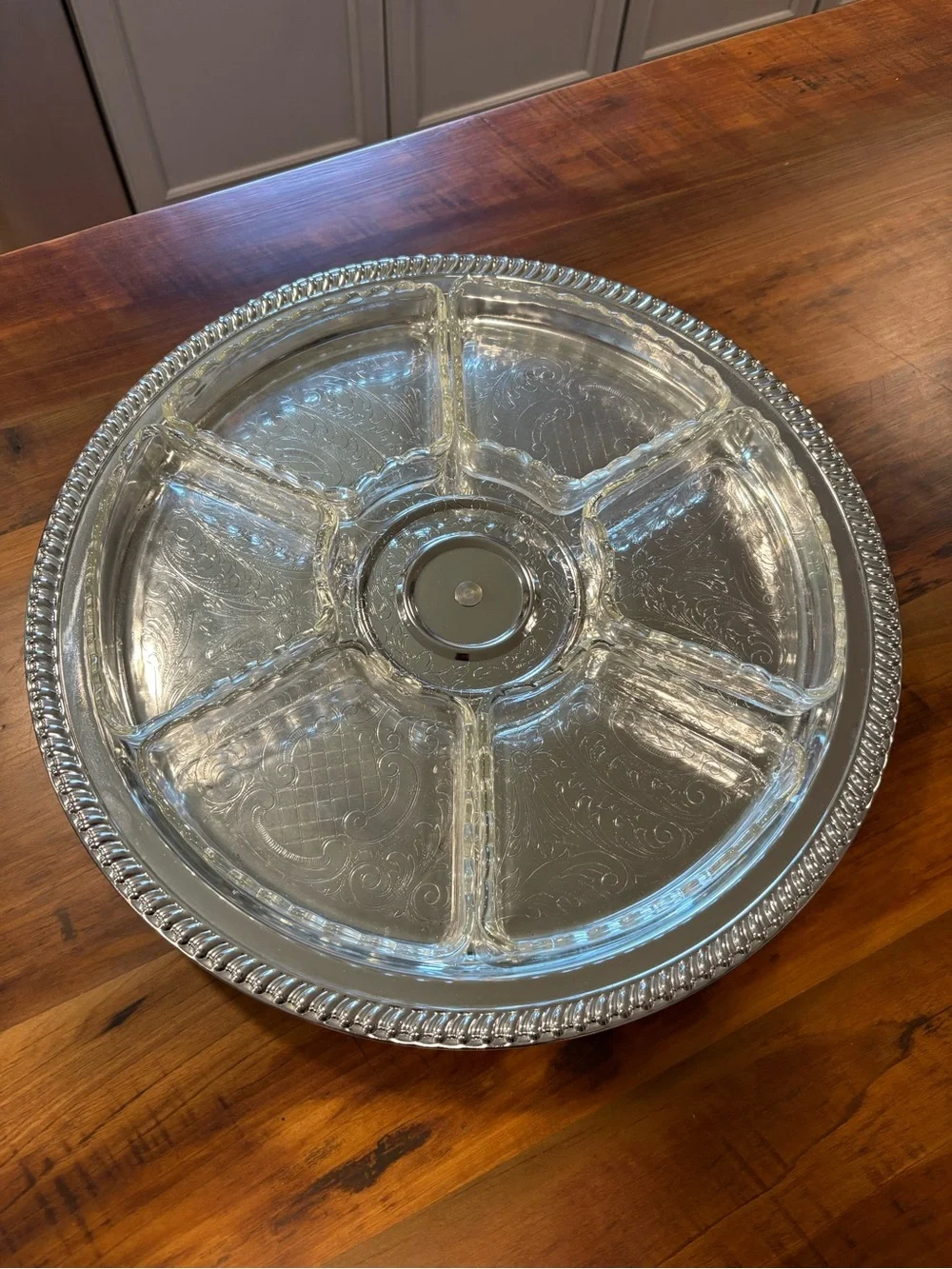 Vintage Irvinware Chromeware Revolving Susan Serving Tray with 7 glass sections